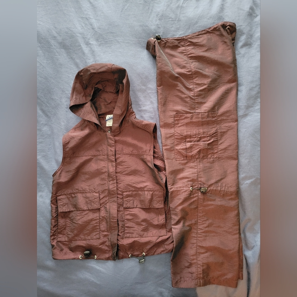 Vintage 1990 725 Shimmering Maroon Hooded Vest with Matching Pants